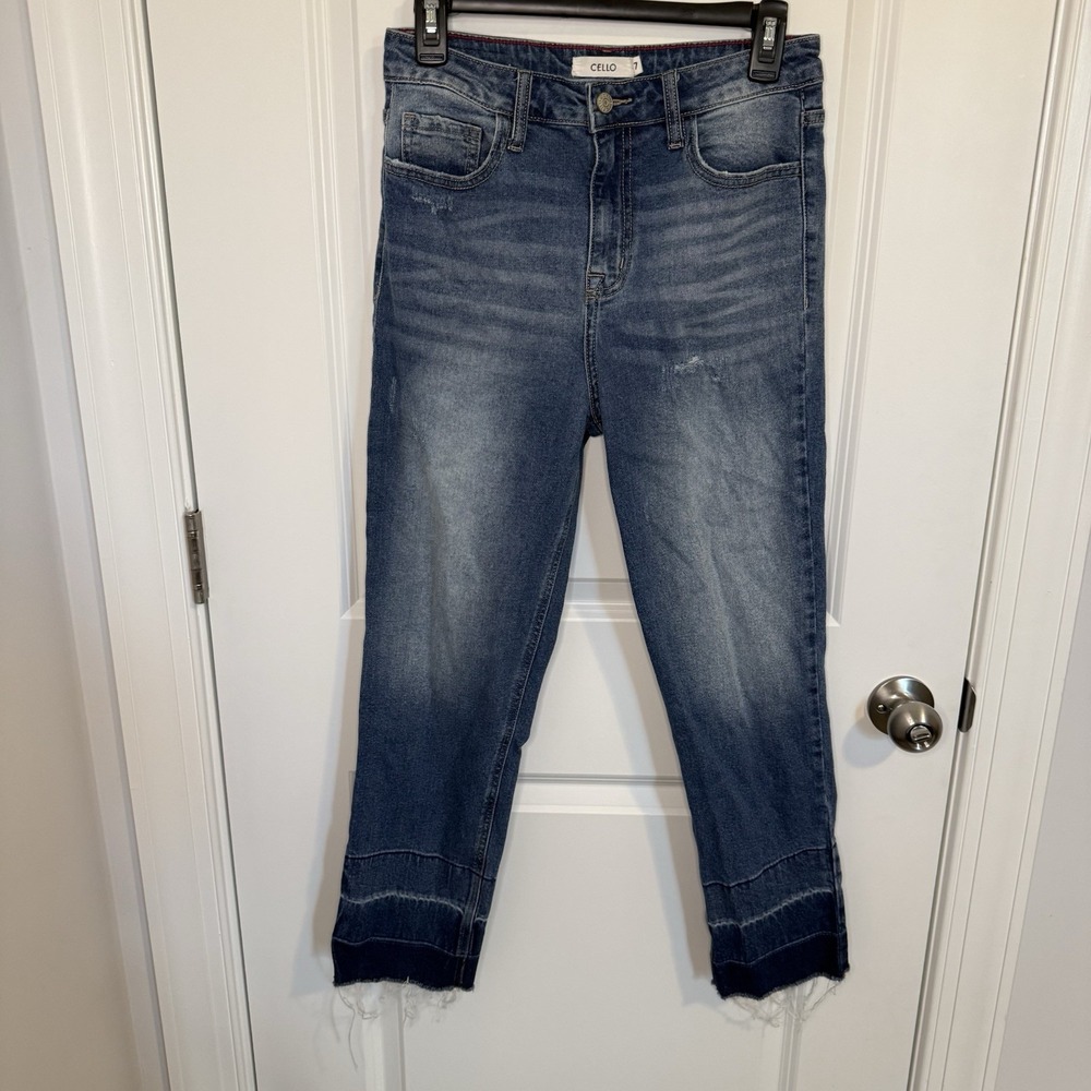 Cello Junior Girls Size 7‎ Denim Jeans Mid Rise Ankle Relaxed Hem Pants 4 Womens